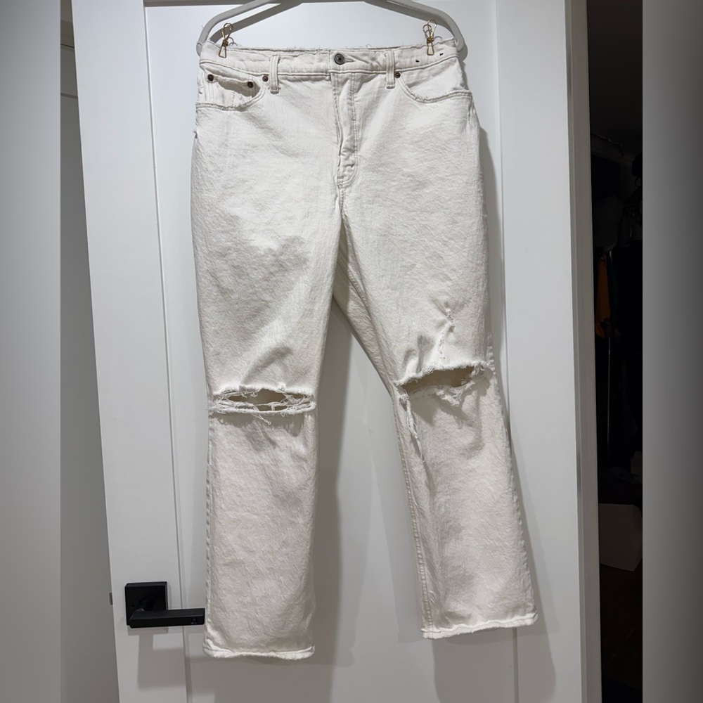 Abercrombie & Fitch Cream Distressed Jeans